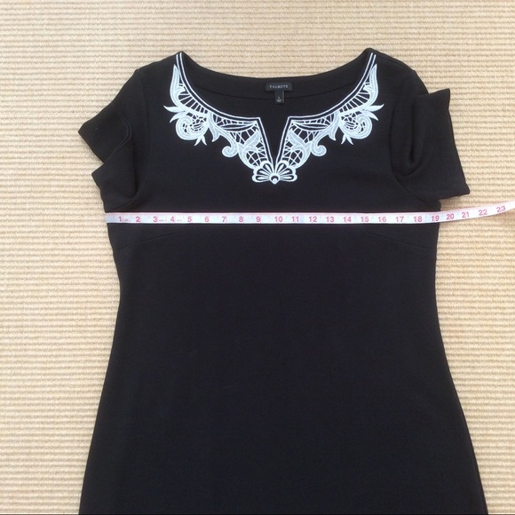 Talbots Black Dress White Embroidered Neckline - L - Picture 6 of 12